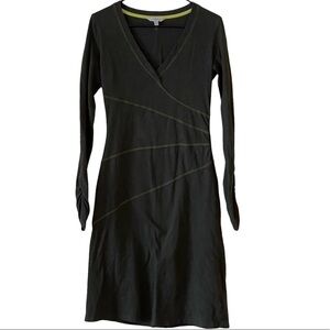 Athleta olive green organic cotton sunburst dress ruched sleeve size ST
